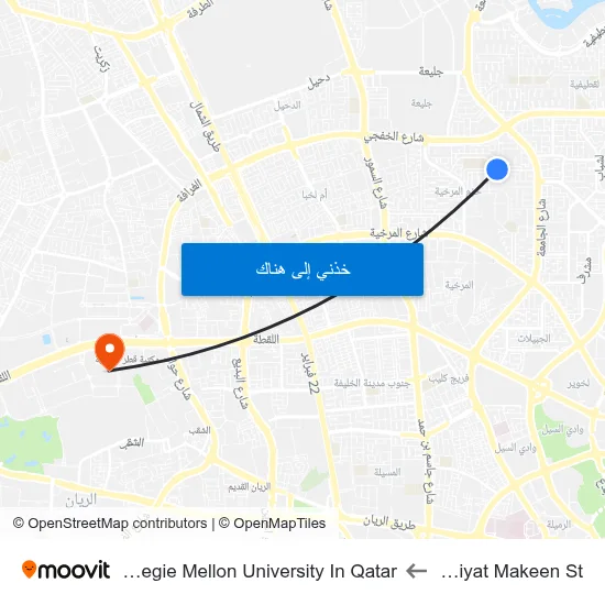 Sidriyat Makeen St to Carnegie Mellon University In Qatar map