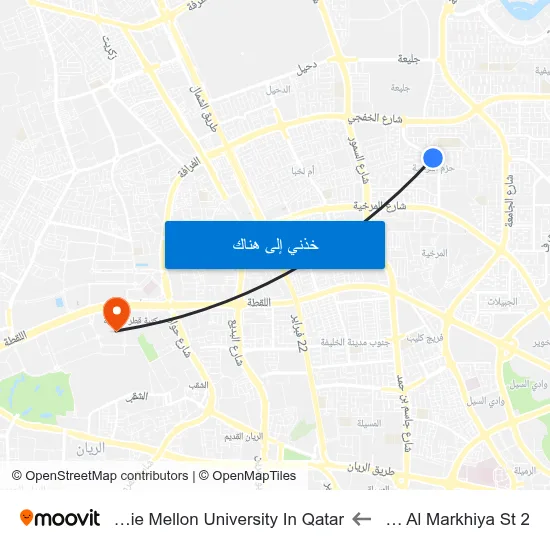 Hazm Al Markhiya St 2 to Carnegie Mellon University In Qatar map