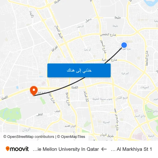 Hazm Al Markhiya St 1 to Carnegie Mellon University In Qatar map