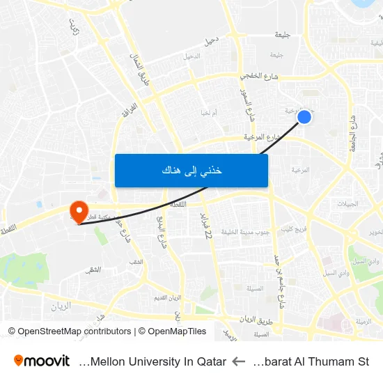 After Zubarat Al Thumam St to Carnegie Mellon University In Qatar map