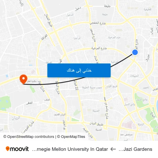 Al Jazi Gardens to Carnegie Mellon University In Qatar map