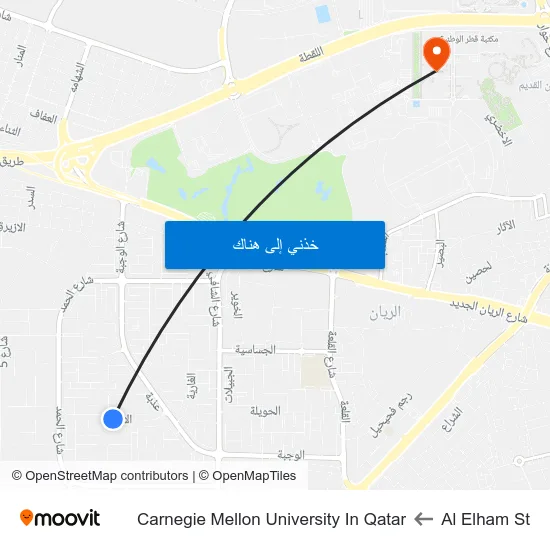 Al Elham St to Carnegie Mellon University In Qatar map