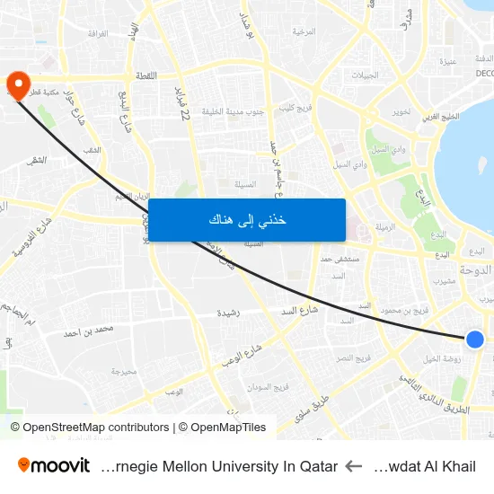 Rawdat Al Khail to Carnegie Mellon University In Qatar map