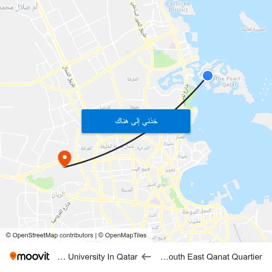Abraj Bay Tower 3 South East Qanat Quartier to Carnegie Mellon University In Qatar map