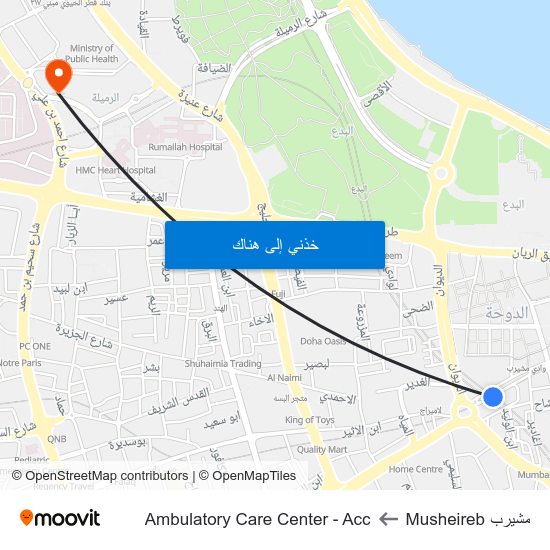 مشيرب Musheireb to Ambulatory Care Center - Acc map