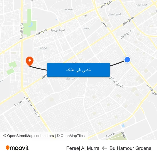Bu Hamour Grdens to Fereej Al Murra map