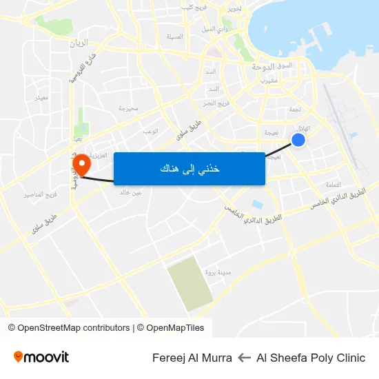 Al Sheefa Poly Clinic to Fereej Al Murra map
