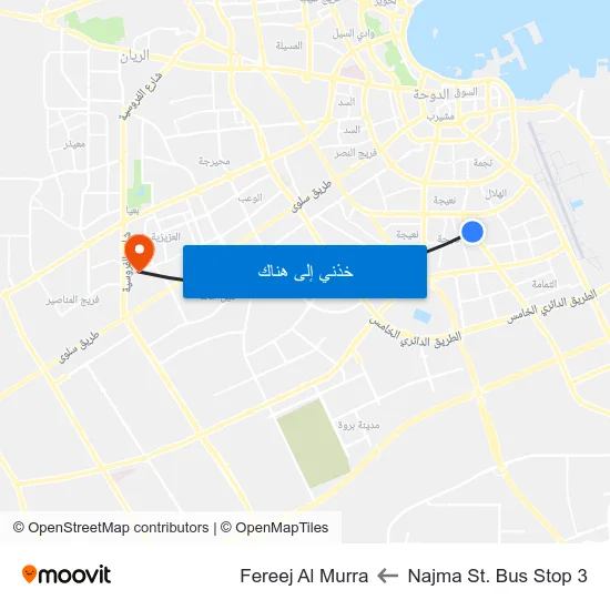 Najma St. Bus Stop 3 to Fereej Al Murra map