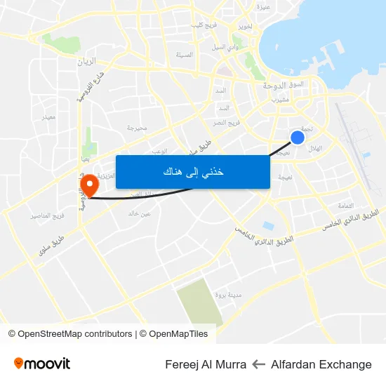 Alfardan Exchange to Fereej Al Murra map