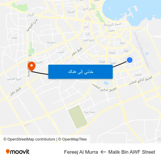 Malik Bin AWF Street to Fereej Al Murra map