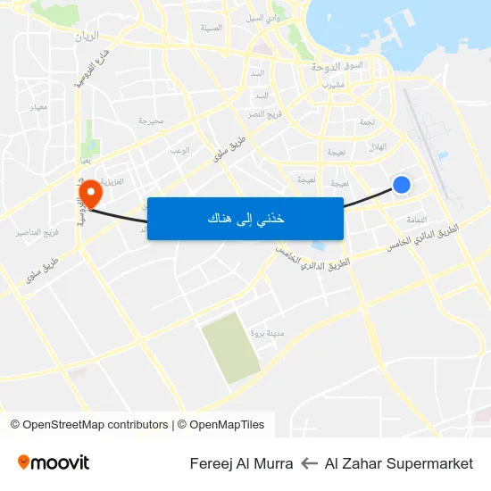 Al Zahar Supermarket to Fereej Al Murra map