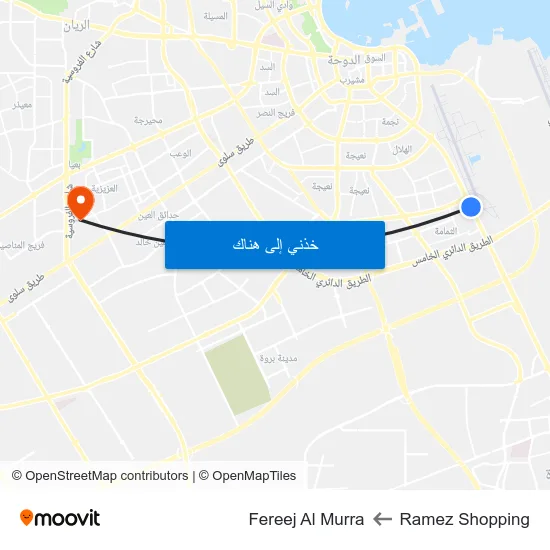 Ramez Shopping to Fereej Al Murra map