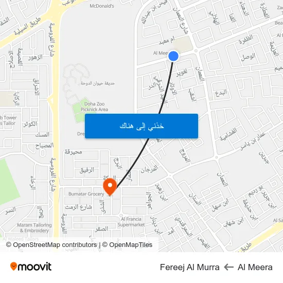 Al Meera to Fereej Al Murra map