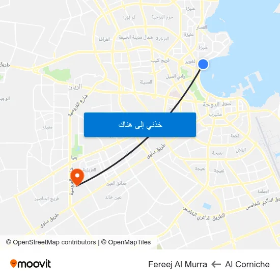 Al Corniche to Fereej Al Murra map