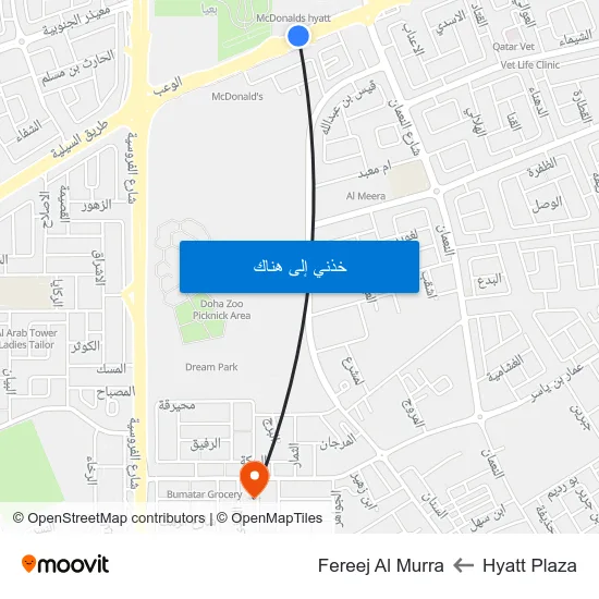 Hyatt Plaza to Fereej Al Murra map
