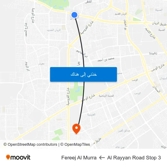 Al Rayyan Road Stop 3 to Fereej Al Murra map