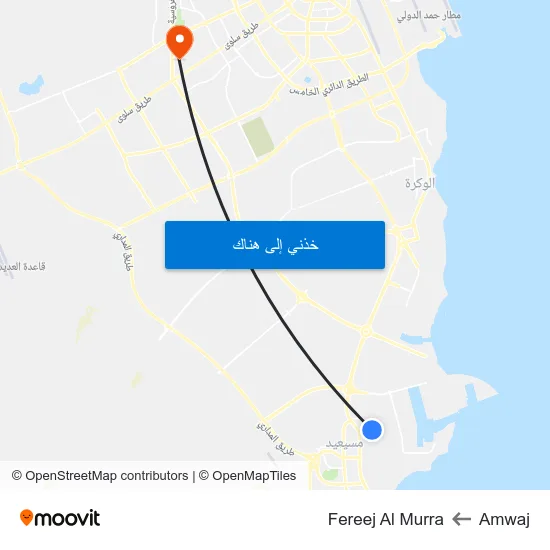 Amwaj to Fereej Al Murra map