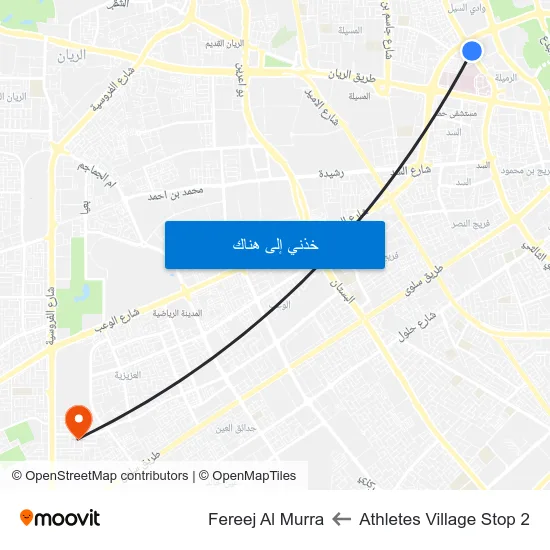 Athletes Village Stop 2 to Fereej Al Murra map