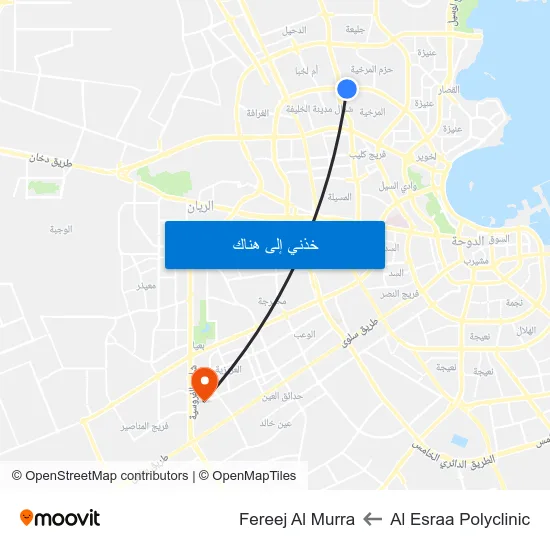 Al Esraa Polyclinic to Fereej Al Murra map