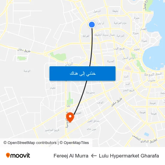 Lulu Hypermarket Gharafa to Fereej Al Murra map