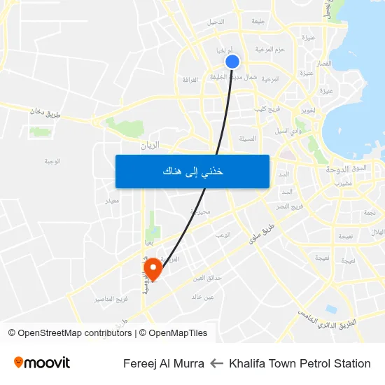 Khalifa Town Petrol Station to Fereej Al Murra map