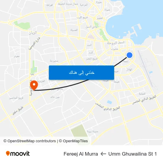 Umm Ghuwailina St 1 to Fereej Al Murra map