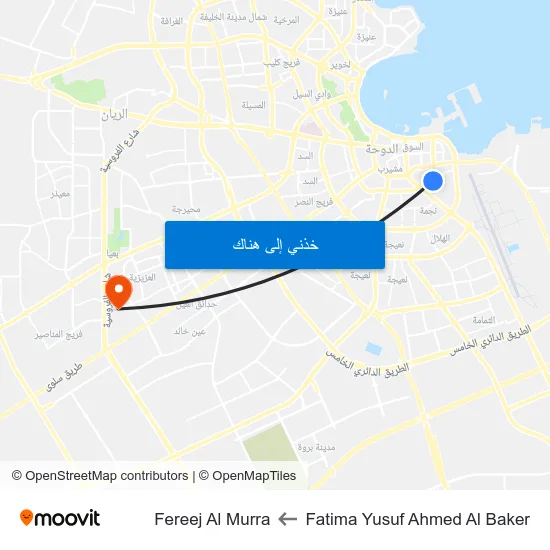 Fatima Yusuf Ahmed Al Baker to Fereej Al Murra map