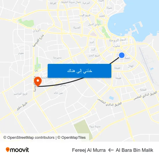 Al Bara Bin Malik to Fereej Al Murra map