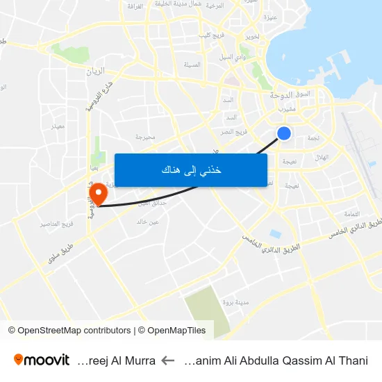 Ghanim Ali Abdulla Qassim Al Thani to Fereej Al Murra map