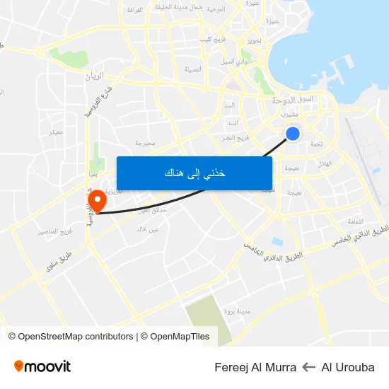 Al Urouba to Fereej Al Murra map