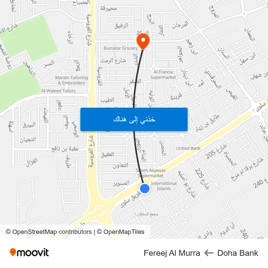 Doha Bank to Fereej Al Murra map