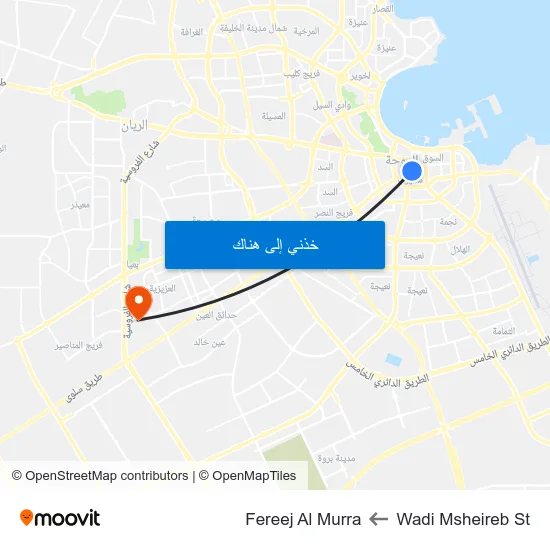 Wadi Msheireb St to Fereej Al Murra map