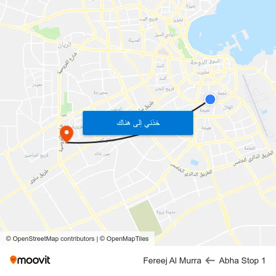 Abha Stop 1 to Fereej Al Murra map