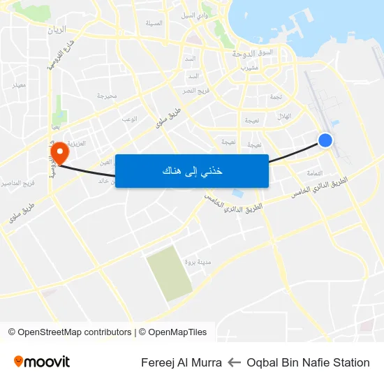 Oqbal Bin Nafie Station to Fereej Al Murra map