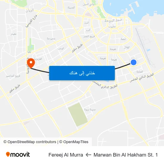 Marwan Bin Al Hakham St. 1 to Fereej Al Murra map