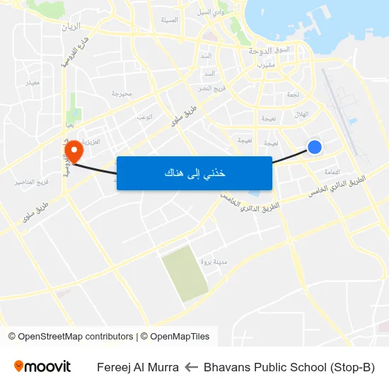 Bhavans Public School (Stop-B) to Fereej Al Murra map