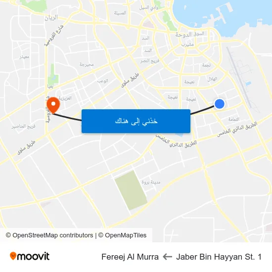 Jaber Bin Hayyan St. 1 to Fereej Al Murra map