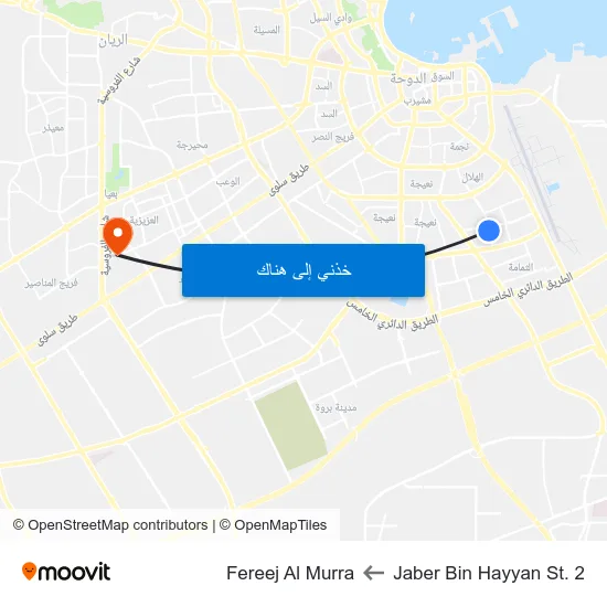Jaber Bin Hayyan St. 2 to Fereej Al Murra map