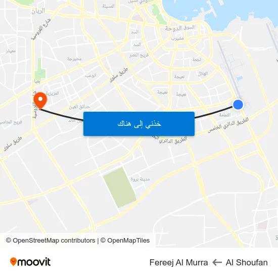 Al Shoufan to Fereej Al Murra map