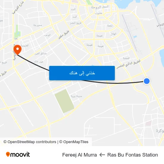 Ras Bu Fontas Station to Fereej Al Murra map