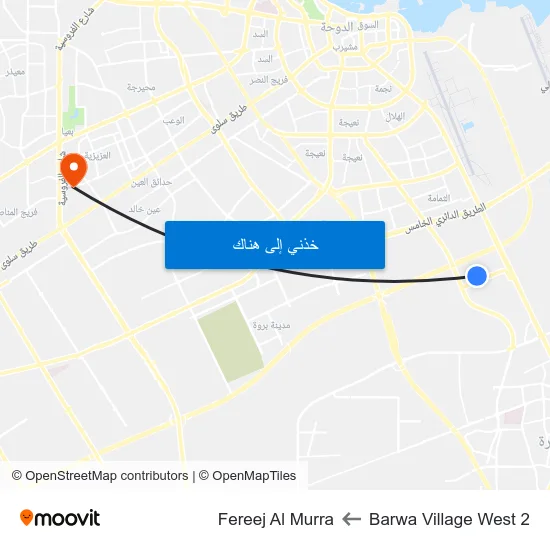 Barwa Village West 2 to Fereej Al Murra map