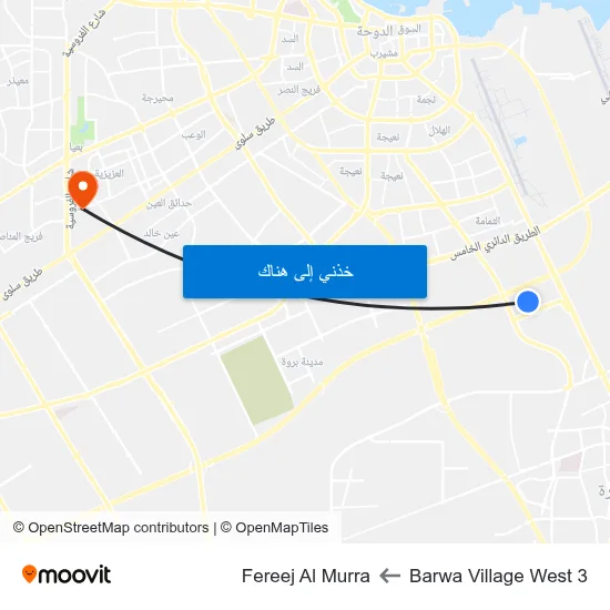 Barwa Village West 3 to Fereej Al Murra map