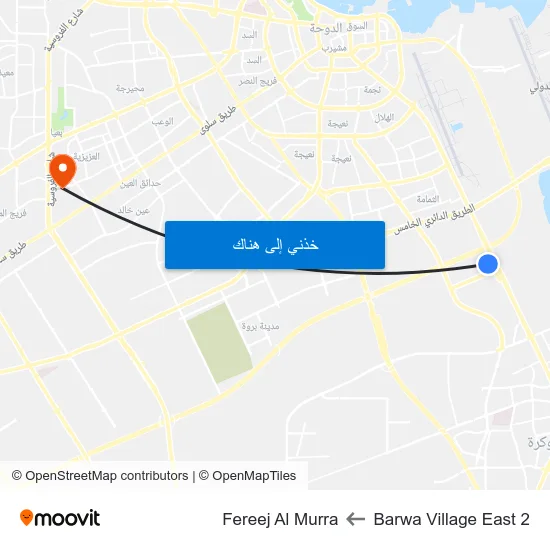 Barwa Village East 2 to Fereej Al Murra map