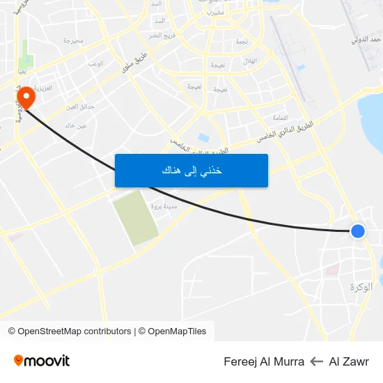 Al Zawr to Fereej Al Murra map