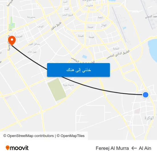 Al Ain to Fereej Al Murra map