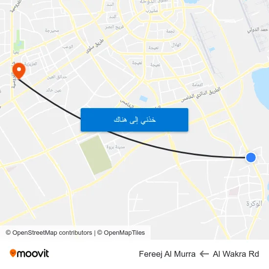 Al Wakra Rd to Fereej Al Murra map
