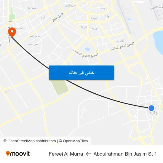 Abdulrahman Bin Jasim St 1 to Fereej Al Murra map