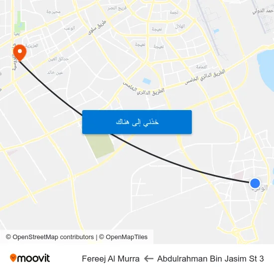 Abdulrahman Bin Jasim St 3 to Fereej Al Murra map