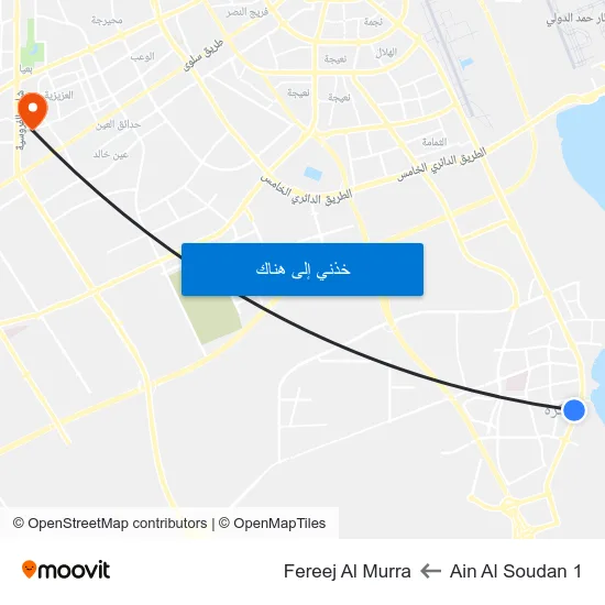 Ain Al Soudan 1 to Fereej Al Murra map