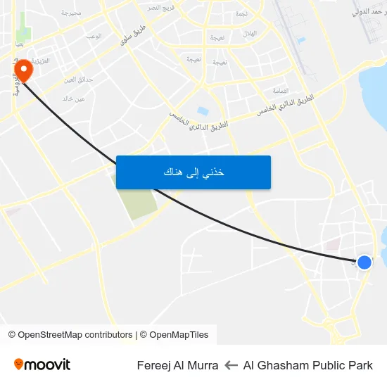 Al Ghasham Public Park to Fereej Al Murra map